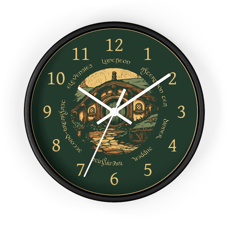 Seven Meals Wall Clock: Round Door Cottage Art - Halfling Kitchen Decor - Silent Mechanism - Fantasy Book Gift image 8