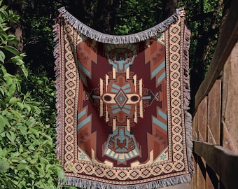 Coperta tessuta azteca: plaid tribale boho, decorazione nei toni della terra