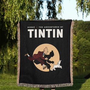 Tin Tin Cartoon Woven Blanket, Classic Comic Book Woven Tapestry, Vintage Home Decor, Retro Gift Ideas, Retro Gift For Him, Art Gift For Her