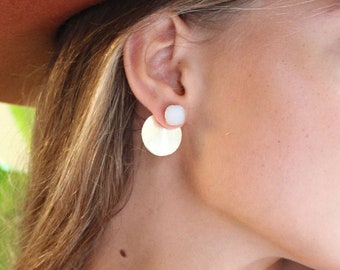 modern circle earrings, brass earrings, druzy stud earrings, gold ear jacket, geometric earrings, gold coin earrings, boho earrings, Otis B