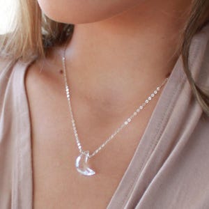 Crystal moon necklace, custom gemstone layering necklace, celestial jewelry, crescent moon pendant, aries april birthstone, natural stone