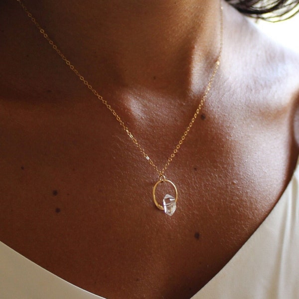 Herkimer diamond eternity necklace, april birthday gift for her, karma necklace, raw diamond quartz, minimal crystal layering necklace