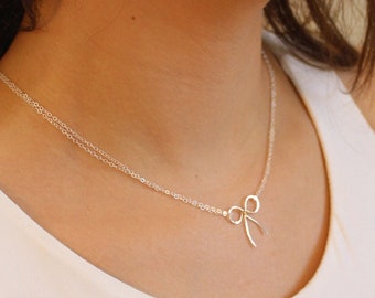 Bow charm necklace, sterling silver everyday layering necklaces for women, gift for bridesmaids, birthday gift for her, mothers day gift