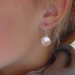 Natural keshi pearl dangle earrings, freshwater pearls, June birthstone, wire wrapped white pearl earrings, Gemini jewelry gift for her