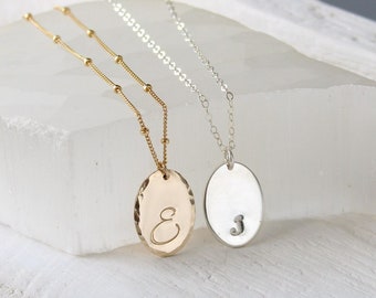 Personalized oval necklace, graduation gift for her, custom hand stamped oval pendant layering necklaces for women, gift for mom,sister gift