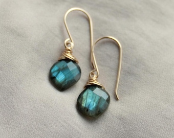 Dainty labradorite dangling earrings, short gem drop earrings, natural stone, boho jewelry, gift for her