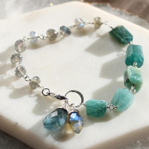 Bracciale in cristallo Boho, bracciale in labradorite, grandidierite, braccialetti impilabili in pietre semipreziose fatti a mano per le donne