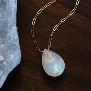 Moonstone pendant necklace, large rainbow moonstone necklace, June birthstone jewelry, birthday gift for wife, daughter gift for her