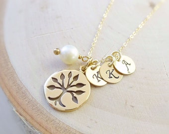 Family Tree Necklace, personalized jewelry for mom, mommy necklace, tree of life necklace with initials, gift to mom on wedding day