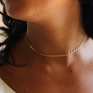 Shimmering chain choker, 925 silver 14k Gold filled, adjustable chain necklaces for women, minimal layering necklace, sparkling coin choker