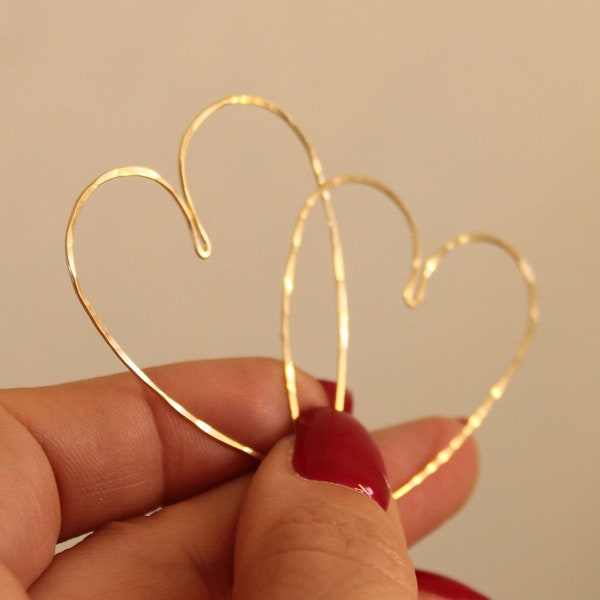 Heart hoops, large heart shaped hoop earrings, 14k GF 925 silver, I love you jewelry gift for her, everyday jewelry, handmade earrings