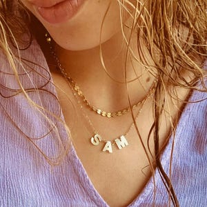 Pearl initial necklace, dangling letter necklace, shell letter necklace, personalized monogram jewelry gift for her