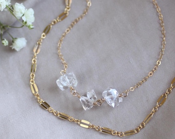 Herkimer diamond jewelry, crystal bracelet, minimal stacking bracelets, layering bracelets, adjustable bracelet set of two chain bracelets
