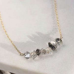 Salt & pepper herkimer diamond necklace, gemstone bar necklace, raw crystal necklace, rough diamond necklace, april birthstone, gift for her