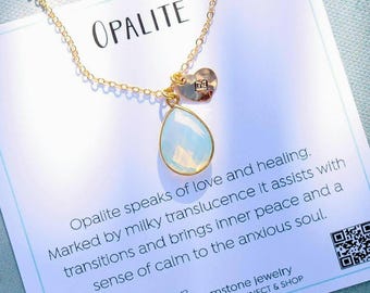 Personalized OPALITE necklace, initial necklace with Opalite, TS gift for her, october birthstone jewelry, sister gifts