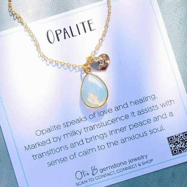Collar de OPALITA personalizado, collar inicial con Opalita, regalo TS para ella, joyería con piedra de nacimiento de octubre, regalos para hermanas