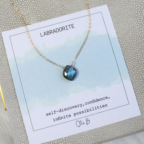 Dainty labradorite necklace, healing crystals, blue flash labradorite stone necklaces for women, sterling silver, gold filled, boho jewelry