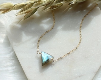 Labradorite layering necklace, dainty labradorite pendant, stone of intuition, healing stone for protection, triangular gemstone necklace