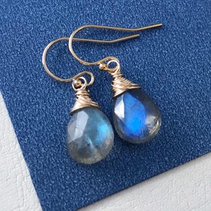 Labradorite Drop Earrings: Sterling Silver, Wire Wrapped Gemstone