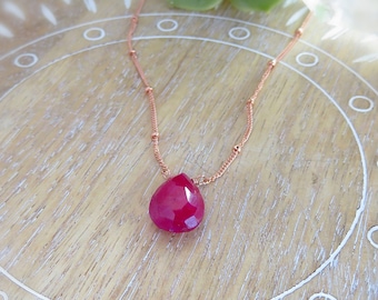 Genuine ruby necklace, cancer gift for her, July birthstone necklace, 925 sterling silver, rose gold, birthday gift, layering necklace