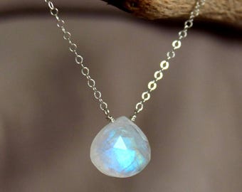 Blue Or Rainbow Moonstone Necklace, June Birthday gift for her, minimalist gemstone necklaces for women, rainbow moon stone