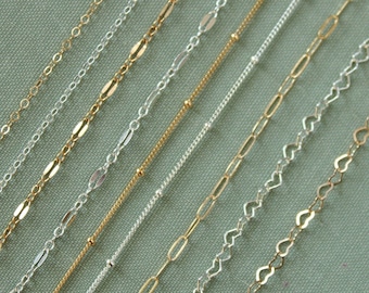 Simple everyday chains for layering, adjustable chains for adding charms, minimalist 925 silver 14K GF, waterproof chains, charm necklaces