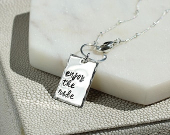 Custom engraved hand stamped square pendant necklace, gift for mom, mothers day jewelry gift for wife, sterling silver rectangle charm