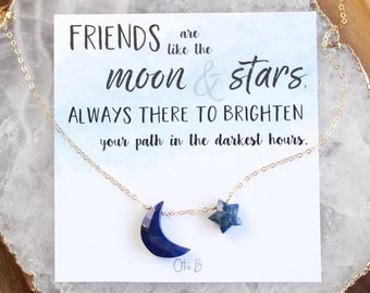 Crystal necklace, moon and star necklace, lapis necklace, meaningful friendship jewelry, graduation gift for friends,boho necklace for women