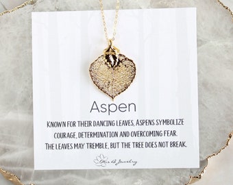 Gold dipped aspen leaf necklace, real leaf jewelry, natural leaves, plant mom, graduation gift, nature inspired necklaces for women