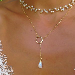 Moonstone jewelry, moonstone necklace, moonstone lariat, custom gemstone necklace, long gem drop necklace, bridesmaid gift, wedding jewelry