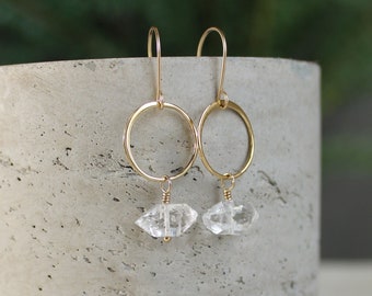 Herkimer diamond dangle earrings, small dangling hoop earrings, aries jewelry gift, april birthstone, bridesmaid gift, crystal earrings