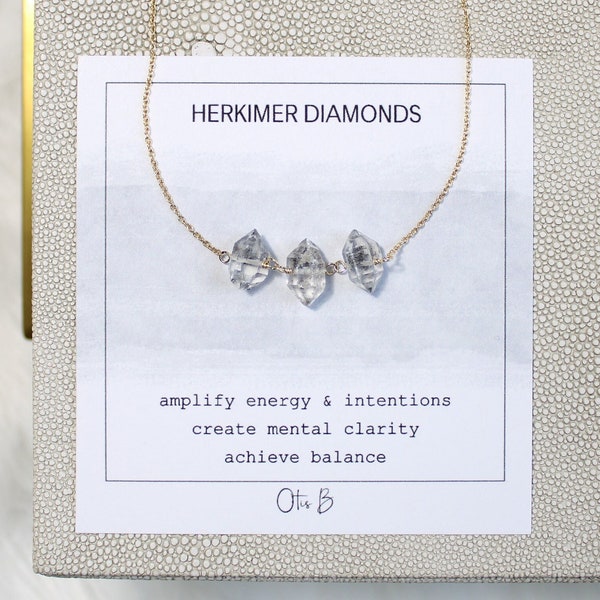 Black Herkimer diamond necklace, minimalist raw crystal necklace, silver or gold