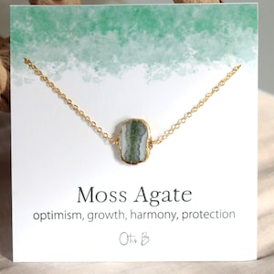 Groene agaatketting, mosagaat gelaagde ketting, edelsteenhanger, boho-sieraden cadeau voor haar, natuurlijke ruwe steensieraden, goud