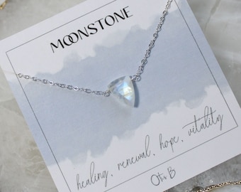 Moonstone layering necklace, dainty moon stone spike point crystal, simple gem layering necklaces for women, gemini gift, june birthstone