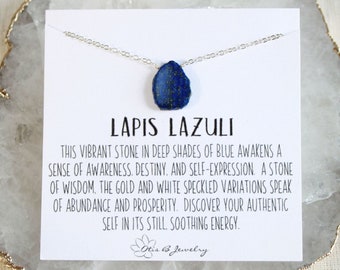 Blue Lapis necklace, Raw gem slice pendant necklace, lapis lazuli stone jewelry, healing crystal necklace, gift for her, graduation gift