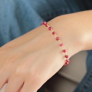 Sainty ruby beaded bracelet, genuine ruby jewelry, cancer sign jewelry, july birthstone bracelet, adjustable ruby bracelet, ruby choker gold