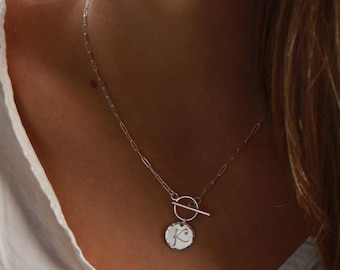 Personalized necklace, paperclip toggle necklaces for women, custom jewelry gift for her, dainty initial charm necklace, 925 silver 14k GF