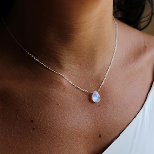 Dainty moonstone teardrop necklace, minimal moonstone layering necklaces for women, moonstone pendant necklace, Bridesmaid gift, Otis B