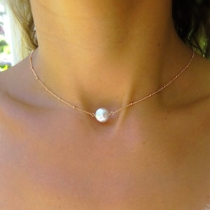 Coin pearl necklace, June birthstone, pearl choker, adjustable, dainty pearl layering necklace, bridesmaid gift, delicate gold choker