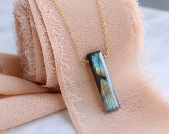 Labradorite necklace, long pendant necklace, gemstone necklaces for women, linear necklaces for women, 925 silver 14k GF, layering necklace