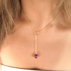 Genuine ruby necklace, july birthstone y necklaces for women, minimal gemstone jewelry gift for her, bridesmaid gift,