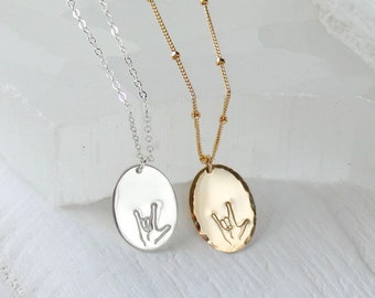 ASL I love you charm necklace, oval pendant necklace, sign language, love necklace, charm necklace, gift for best friend sister gifts