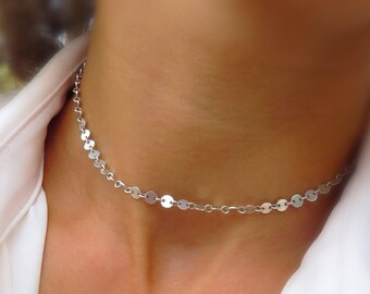 Winzige Münze Choker, Münze Kette Choker, wasserdicht, anlaufgeschützt Sterling Silber 14k gold filled funkelnde Kettchen zum Schichten, verstellbar