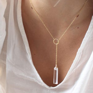 Long crystal boho necklaces for women, minimalist jewelry gift for her, crystal pendant, lariat necklace, waterproof, bridesmaid gift