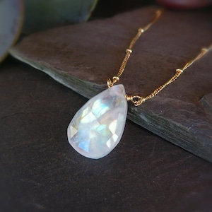 Moonstone pendant necklace, large rainbow moonstone necklace, June birthstone jewelry, birthday gift for wife, graduation gift for her