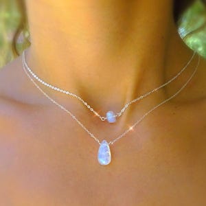 Teardrop Moonstone Layered Necklace Set, Dainty Gemstone Jewelry