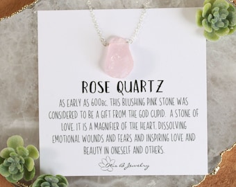 Raw rose quartz crystal pendant necklace, stone of love, gift for girlfriend, rough pink quartz stone jewelry, self love, boho jewelry