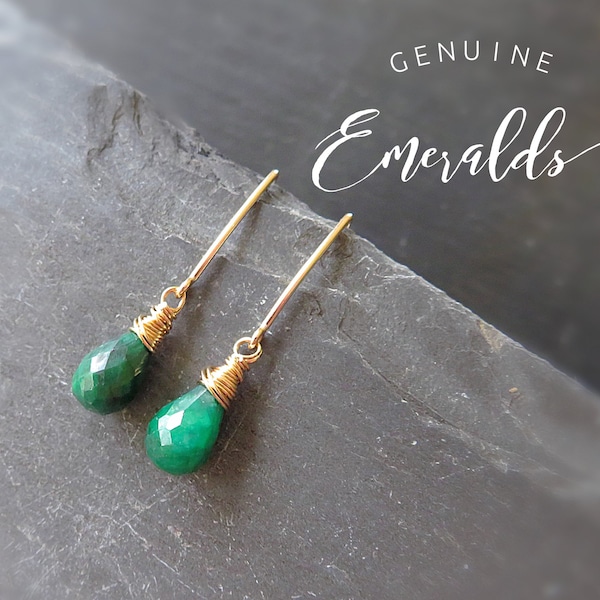 Raw emerald earrings, may birthstone jewelry, trending jewelry, natural emerald drop earrings, 925 silver 14k GF, waterproof jewelry, Otis B