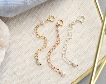 Extensor de collar de plata de ley: cierre de extensión de longitud chapado en oro