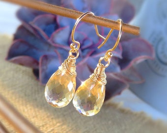 Citrine drop earrings, November birthstone earrings, birthday gift for her, citrine jewelry, gem drop earrings, yellow topaz dangle earrings